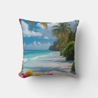 Tropical Beach Throw Pillow