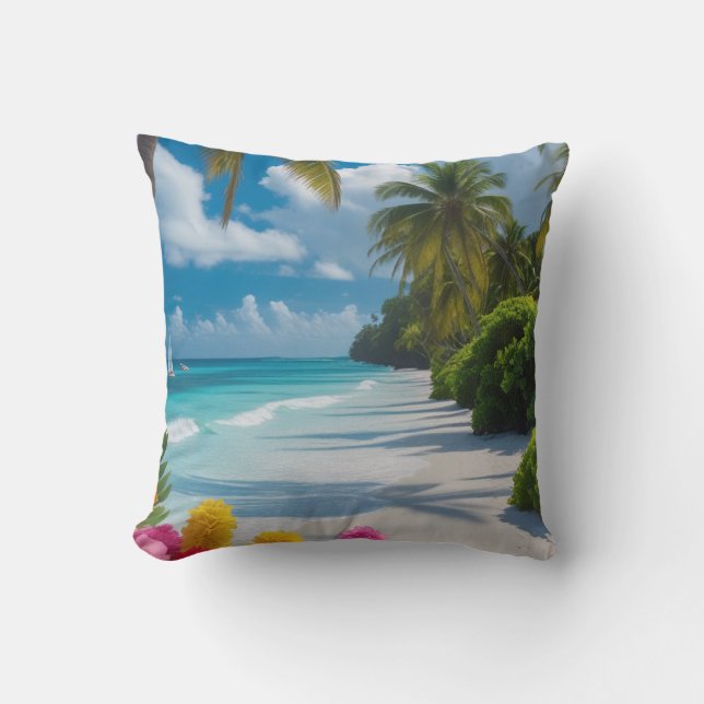 Tropical Beach Throw Pillow (Front)