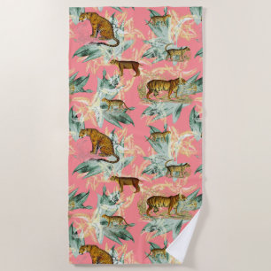 Tropical Beach Tiger Palm Trees in Soft Pink Beach Towel