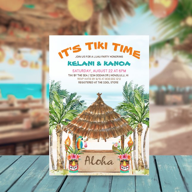 Tropical Beach Tiki Luau Couples Shower Invitation (Creator Uploaded)