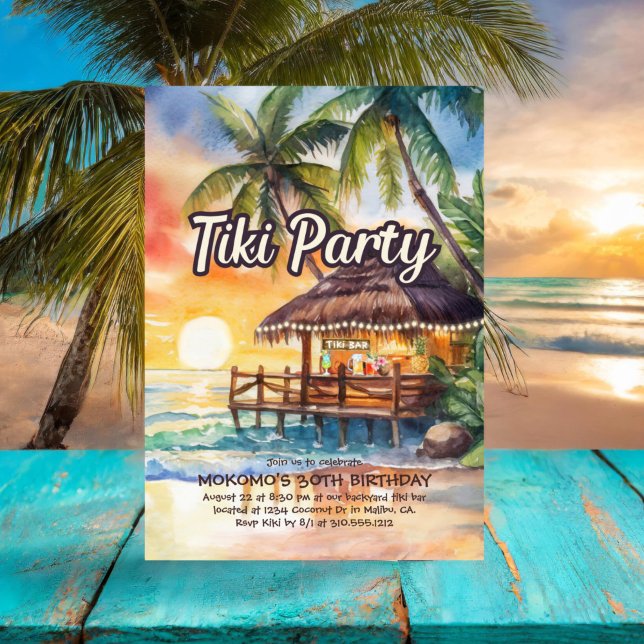 Tropical Beach Tiki Party Birthday Invitation (Creator Uploaded)