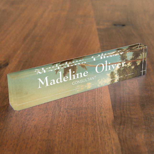 Tropical Beach Travel Palm Tree Modern  Nameplate (Side)
