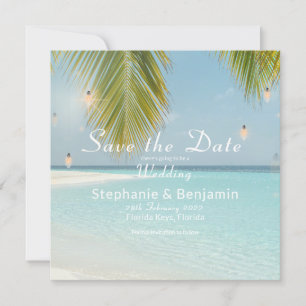 Tropical Beach Turquoise Palm Tree Square Flat Save The Date