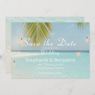 Tropical Beach Turquoise Palm Tree Wedding Save The Date
