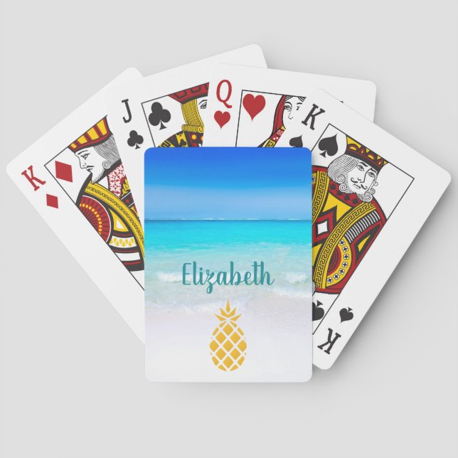 Tropical Beach Turquoise Sea with Pineapple Playing Cards (Back)