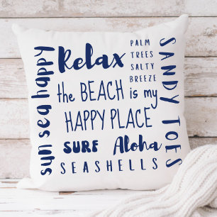 Tropical Beach Typography Coastal Cushion