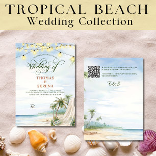 Tropical Beach Typography Destination Wedding   Invitation