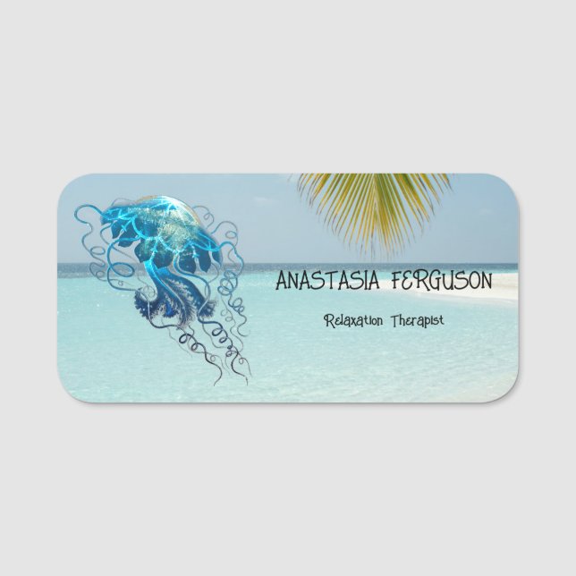 Tropical Beach Typography Minimalist Logo Chic  Name Tag (Front)
