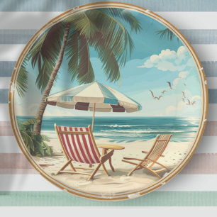 Tropical Beach Umbrella and Chairs Summer Paper Plate