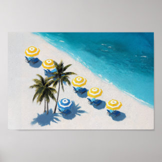 Tropical Beach Umbrella Print: Coastal Summer  Poster