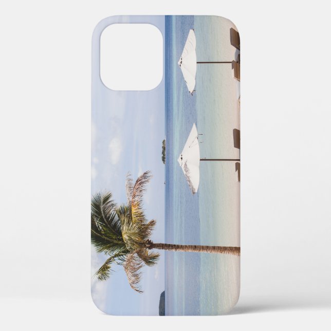 Tropical beach umbrellas: white, palm. Case-Mate iPhone case (Back)