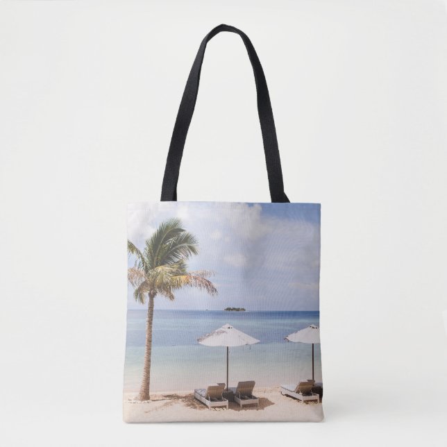Tropical beach umbrellas: white, palm. tote bag (Front)