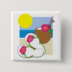 Tropical Beach Vacation Coconut Flowers Flip Flops 15 Cm Square Badge