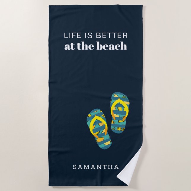 Tropical Beach Vacation Flip Flops Personalised Towel (Front)
