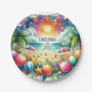 Tropical Beach Vibe Christmas In July  Paper Plate