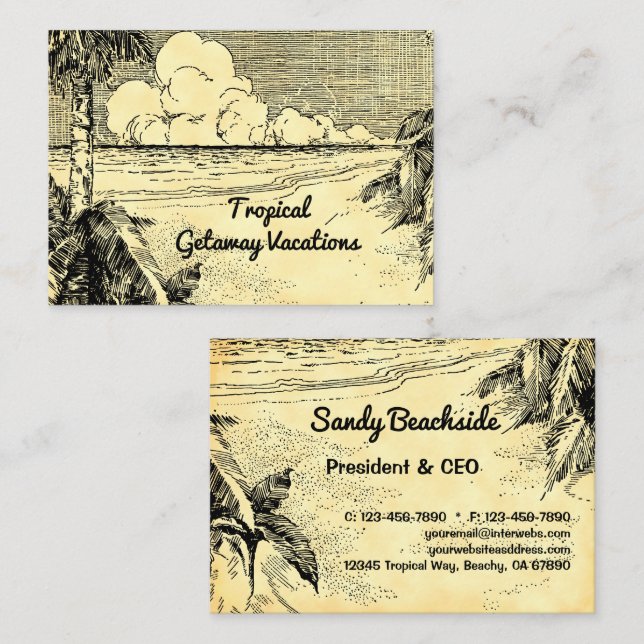 Tropical Beach Vintage Art Custom Business Card (Front/Back)