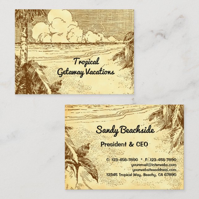 Tropical Beach Vintage Art Custom Business Card (Front/Back)