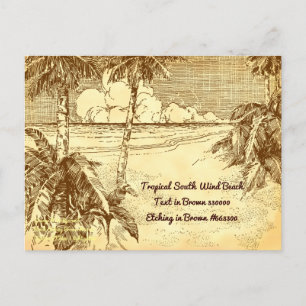 Tropical Beach Vintage Etching Test Postcard