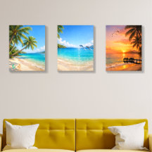 Tropical Beach Wall Art Set of 3