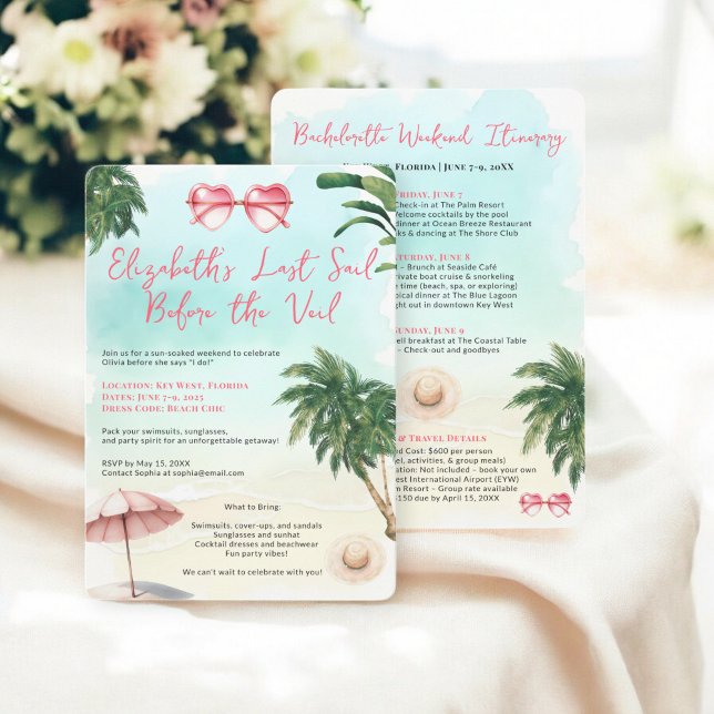 Tropical Beach Watercolor Bachelorette Weekend Invitation (Tropical Beach Watercolor Bachelorette Weekend Invitation)