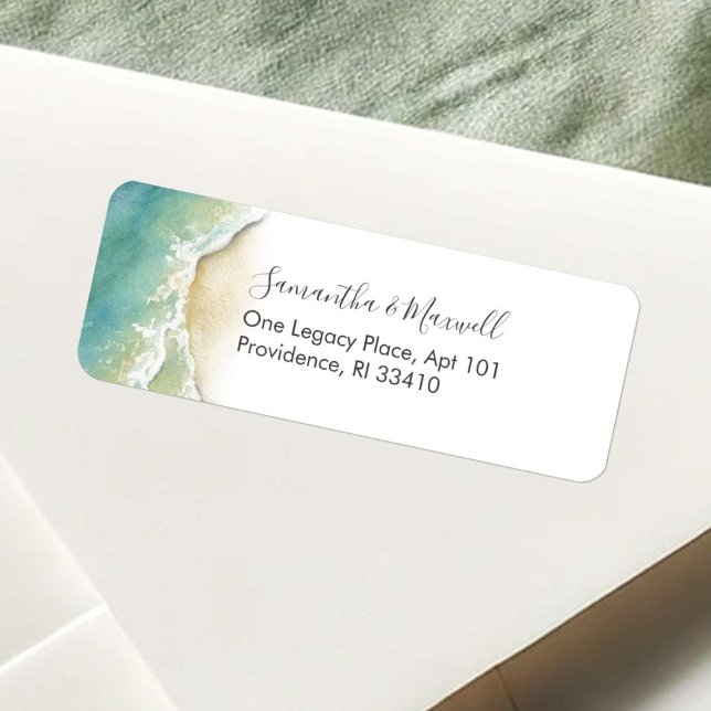 Tropical Beach Watercolor Coastal Address Labels (beach return address labels watercolor coastal art by Victoria Grigaliunas of Do Tell A Belle)