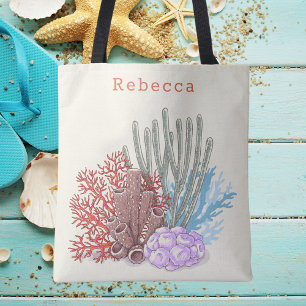 Tropical Beach Watercolor Coral Modern Tote Bag