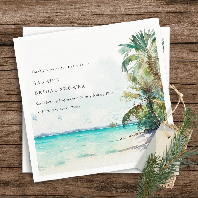 Tropical Beach Watercolor Palm Trees Bridal Shower Napkin (Creator Uploaded)