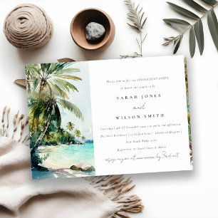 Tropical Beach Watercolor Palm Trees Engagement Invitation
