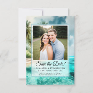 Tropical Beach Watercolor & Photo Wedding Save The Date
