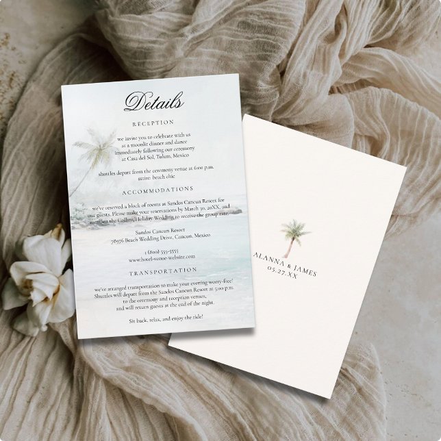 Tropical Beach Watercolor Wedding Details Card (Creator Uploaded)