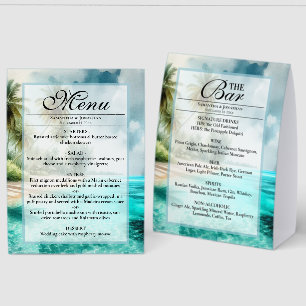 Tropical Beach Watercolor Wedding Menu & Bar