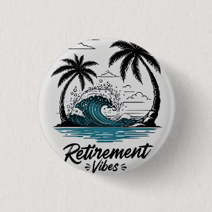 Tropical Beach Wave & Palm Tree 3 Cm Round Badge
