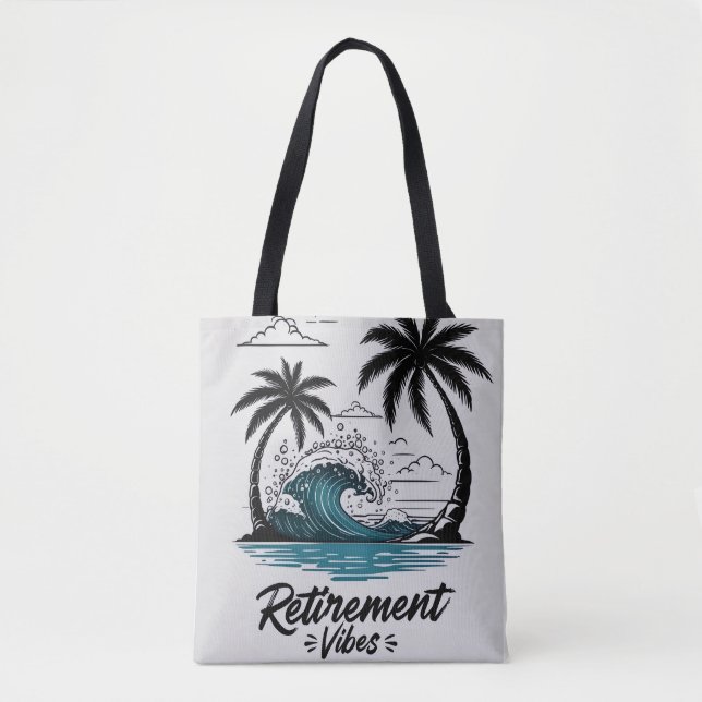 Tropical Beach Wave & Palm Tree Tote Bag (Front)