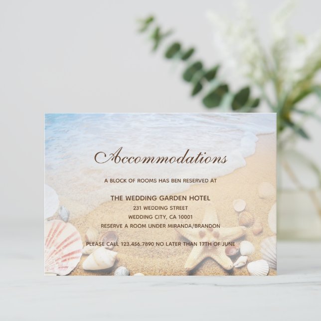 Tropical Beach Wedding Accommodations Card (Standing Front)