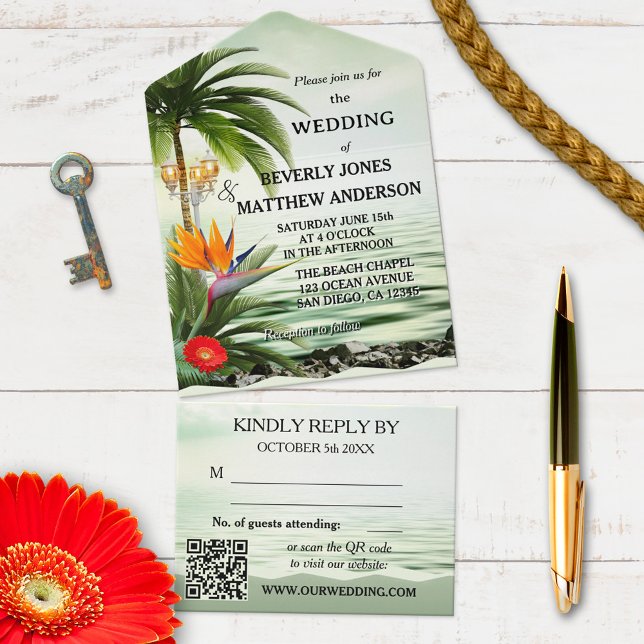 Tropical Beach Wedding All In One Invitation (Creator Uploaded)