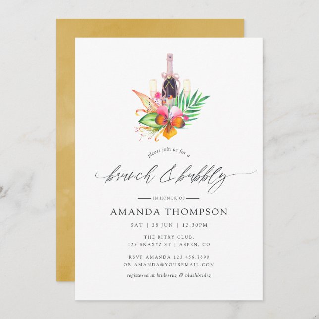 Tropical Beach Wedding Brunch and Bubbly Invitation (Front/Back)