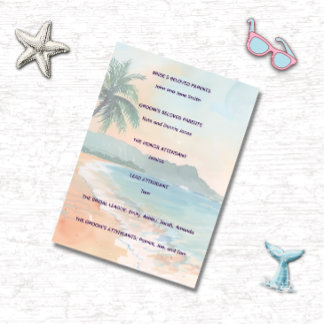 Tropical Beach Wedding Ceremony Program Card