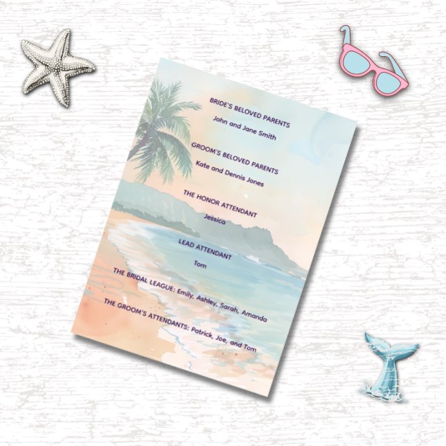 Tropical Beach Wedding Ceremony Program Card (Creator Uploaded)