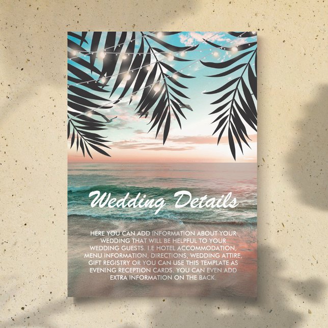 Tropical Beach Wedding Details | String of Lights Enclosure Card (Creator Uploaded)