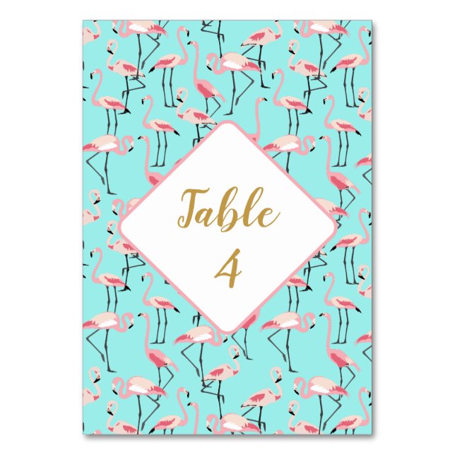 Tropical Beach Wedding Flamingo Blue and Pink Table Number (Front)