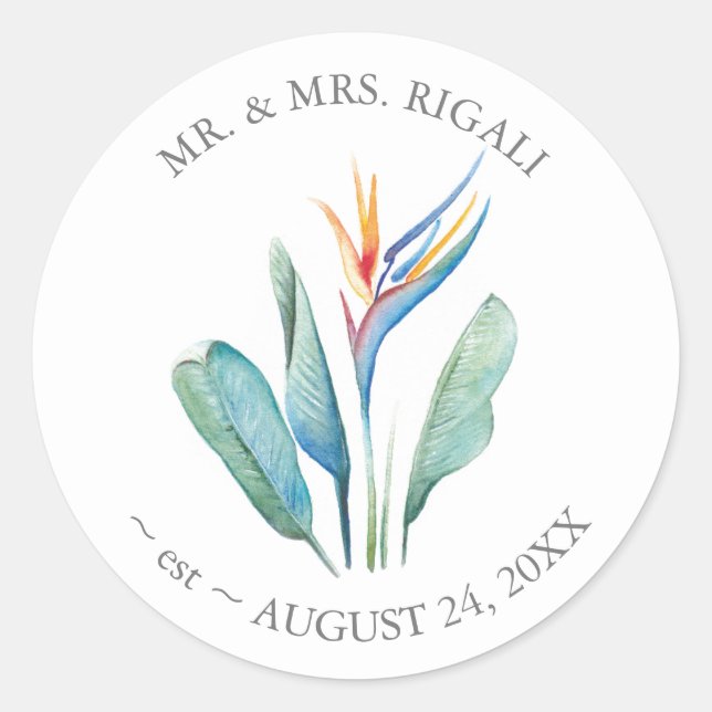 Tropical Beach Wedding Gift Sticker Label (Front)