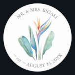 Tropical Beach Wedding Gift Sticker Label<br><div class="desc">Add a tropical touch to your beach wedding favours with these beautifully designed wedding gift sticker labels featuring original bird of paradise flowers in vibrant watercolor. Perfect for a tropical wedding theme, these stickers are ideal for sealing favour bags, gift boxes, or thank-you tags. Whether you're celebrating a beach wedding...</div>