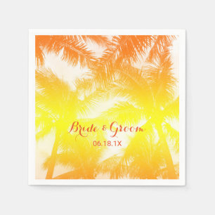 Tropical Beach Wedding Golden Palm Trees Napkin