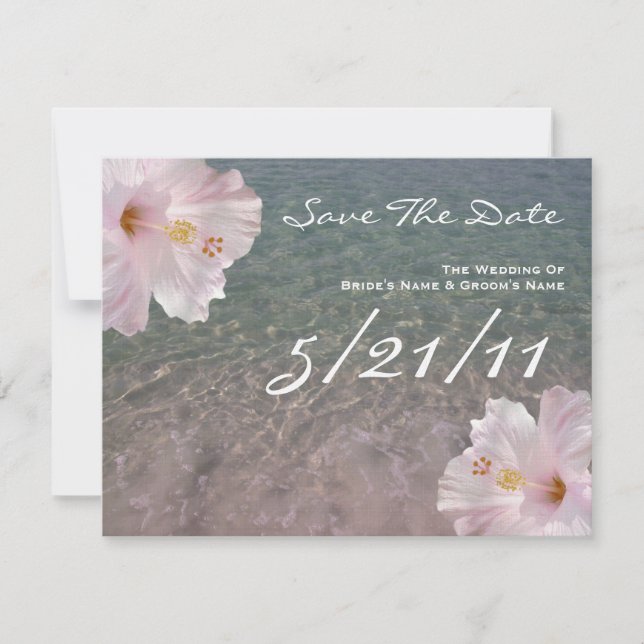 Tropical Beach Wedding Hibiscus Save The Date (Front)