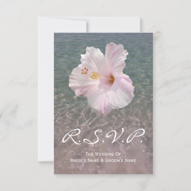 Tropical Beach Wedding Hibiscus Small RSVP (Front)