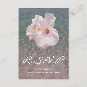 Tropical Beach Wedding Hibiscus Small RSVP Card
