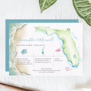 Tropical Beach Wedding Illustrated Watercolor Invitation