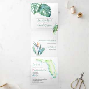 Tropical Beach Wedding In Florida Tri-Fold Invitation