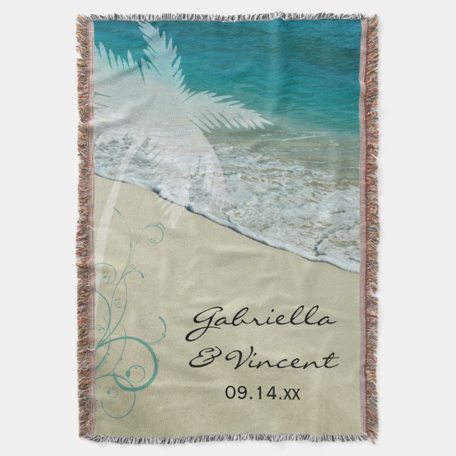 Tropical Beach Wedding Keepsake Throw Blanket (Front Vertical)