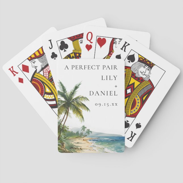 Tropical Beach Wedding Perfect Pair Favor Playing Cards (Back)